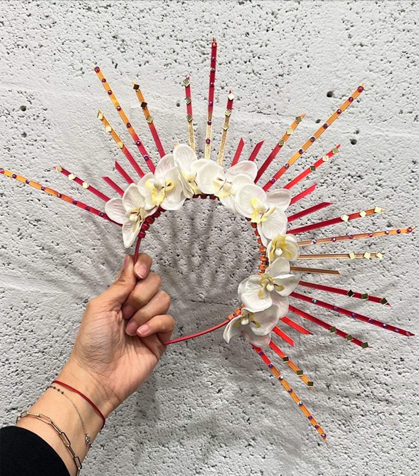 Colorful Spikes Halo Crown With Orchids